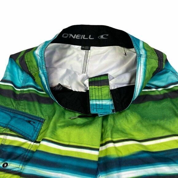 O’Neill Board Shorts Swim Trunks Men’s Size 29 Green Striped Surf Beachwear - Picture 6 of 9